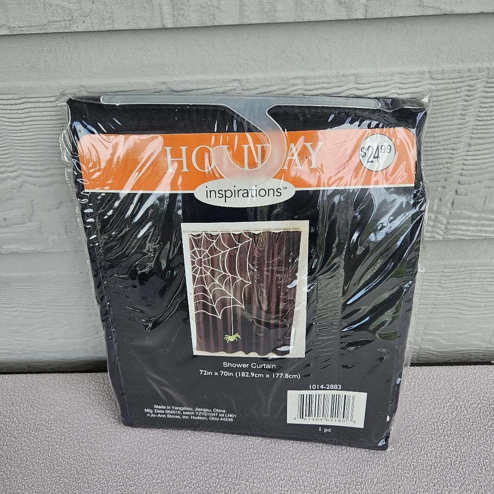 Jo-Ann Halloween Shower Curtain Black Spider Web 72